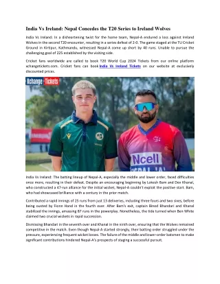 India Vs Ireland Nepal concedes the T20 series to Ireland Wolves