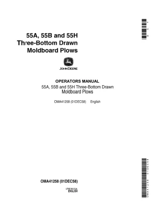 John Deere 55A 55B and 55H Three-Bottom Drawn Moldboard Plows Operator’s Manual Instant Download (Publication No.OMA4125