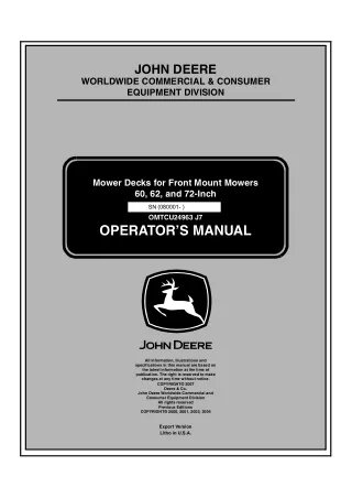 John Deere 60 62 and 72-Inch Mower Decks for Front Mount Mowers Operator’s Manual Instant Download (PIN080001-) (Publica