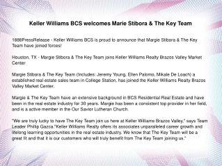 Keller Williams BCS welcomes Marie Stibora