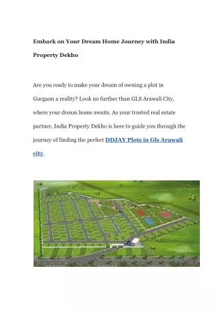 DDJAY Plots in GLS Arawali city Gurgaon Sector 4 Sohna