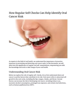 The Role of Regular Self-Checks in Identifying Oral Cancer Risk