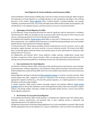 Cloud Migration for Small and Medium-sized Enterprises (SMEs)