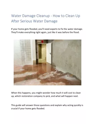 Water Damage Cleanup - How to Clean Up  After Serious Water Damage