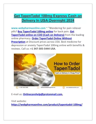 Get TapenTadol 100mg Express Cash on Delivery In USA Overnight 2024