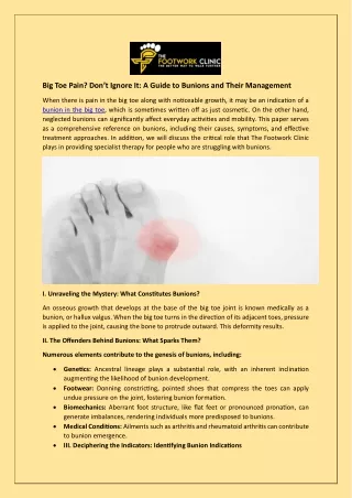 Big Toe Pain? Don’t Ignore It: A Guide to Bunions and Their Management