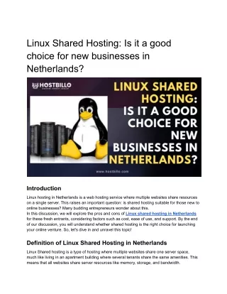 Linux Shared Hosting Is it a good choice for new businesses in Netherlands