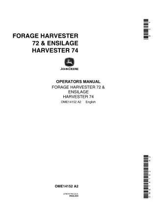 John Deere 72 & Ensilage Harvester 74 Forage Harvester Operator’s Manual Instant Download (Publication No.OME14152)