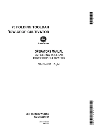 John Deere 75 Folding Toolbar Row-Crop Cultivator Operator’s Manual Instant Download (Publication No.OMN159452)