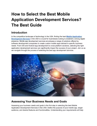 How to Select the Best Mobile Application Development Services: The Best Guide