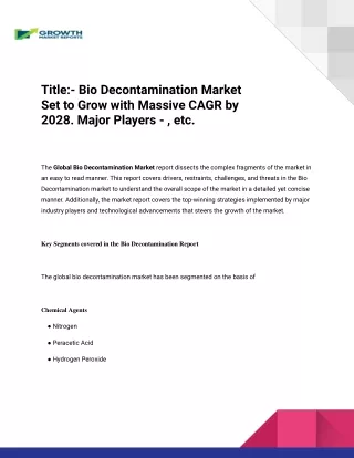 Bio Decontamination Market