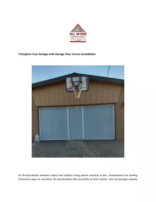 Transform Your Garage with Garage Door Screen Installation