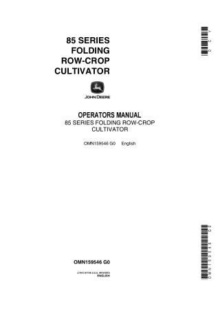 John Deere 85 Series Folding Row-Crop Cultivator Operator’s Manual Instant Download (Publication No.OMN159546)