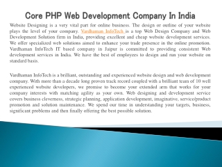 Core PHP Web Development Company In India
