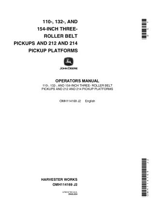 John Deere 110- 132- and 154-Inch Three-Roller Belt Pickups and 212 and 214 Pickup Platforms Operator’s Manual Instant D