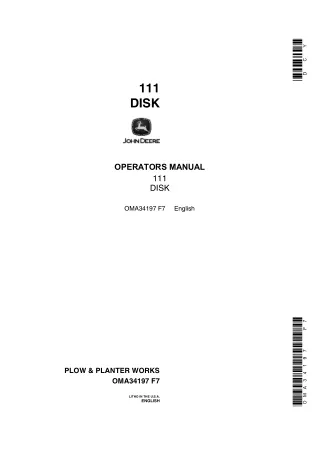 John Deere 111 Disk Operator’s Manual Instant Download (Publication No.OMA34197)