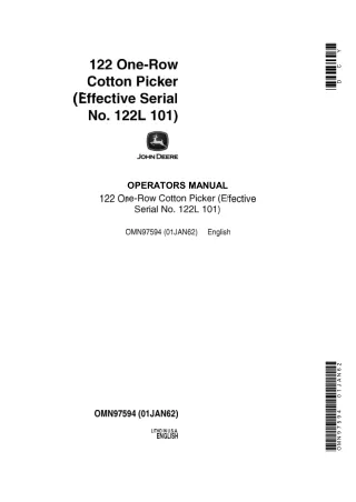 John Deere 122 One-Row Cotton Picker (Effective Serial No.122L 101) Operator’s Manual Instant Download (Publication No.O