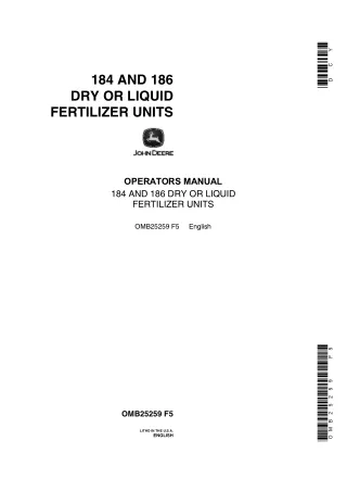 John Deere 184 and 186 Dry or Liquid Fertilizer Units Operator’s Manual Instant Download (Publication No.OMB25259)