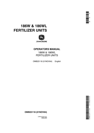 John Deere 186W & 186WL Fertilizer Units Operator’s Manual Instant Download (Publication No.OMB25118)