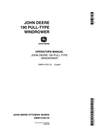 John Deere 190 Pull-Type Windrower Operator’s Manual Instant Download (Publication No.OMW14750)