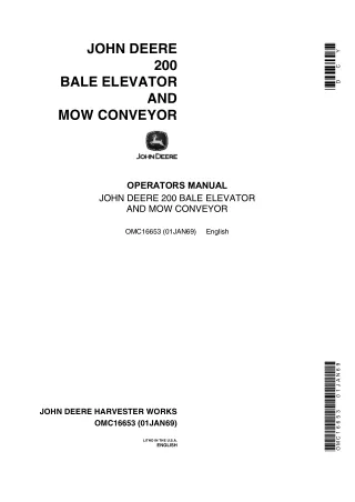 John Deere 200 Bale Elevator and Mow Conveyor Operator’s Manual Instant Download (Publication No.OMC16653)