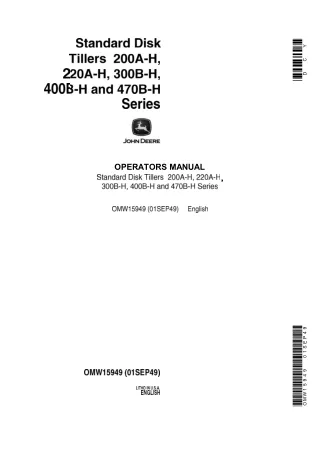 John Deere 200A-H 220A-H 300B-H 400B-H and 470B-H Series Standard Disk Tillers Operator’s Manual Instant Download (Publi