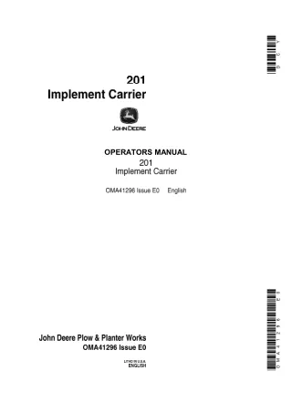 John Deere 201 Implement Carrier Operator’s Manual Instant Download (Publication No.OMA41296)