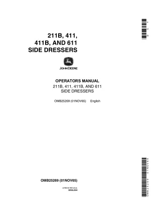 John Deere 211B 411 411B and 611 Side Dressers Operator’s Manual Instant Download (Publication No.OMB25269)