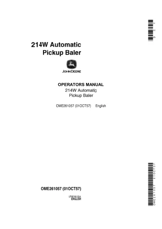 John Deere 214W Automatic Pickup Baler Operator’s Manual Instant Download (Publication No.OME261057)