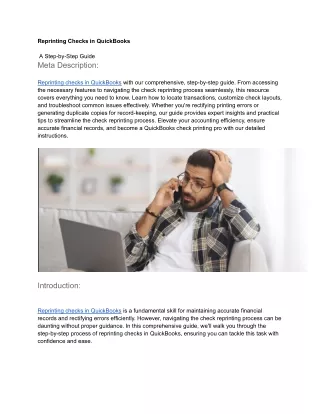 How to Reprinting Checks in QuickBooks