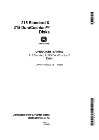 John Deere 215 Standard and 215 DuraCushion™ Disks Operator’s Manual Instant Download (Publication No.OMA50492)