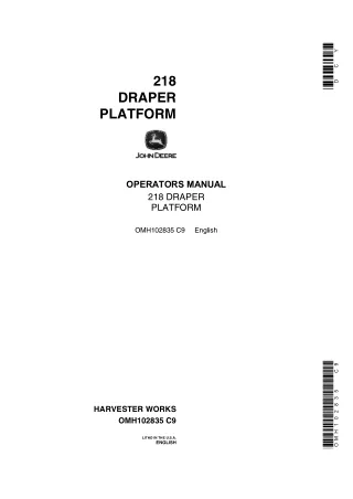 John Deere 218 Draper Platform Operator’s Manual Instant Download (Publication No.OMH102835)