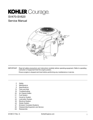 Kohler Courage SV600 Vertical Crankshaft Engine Service Repair Manual