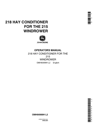 John Deere 218 Hay Conditioner for the 215 Windrower Operator’s Manual Instant Download (Publication No.OMH90999H)