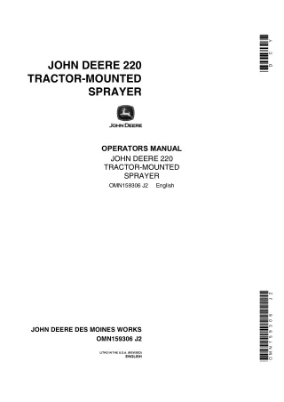 John Deere 220 Tractor-Mounted Sprayer Operator’s Manual Instant Download (Publication No.OMN159306)