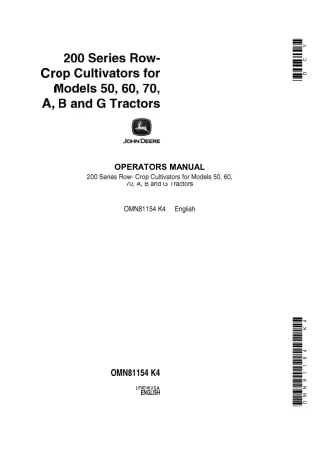 John Deere 200 Series Row-Crop Cultivators for Models 50 60 70 A B and G Tractors Operator’s Manual Instant Download (Pu