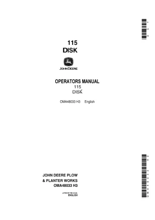 John Deere 115 Disk Operator’s Manual Instant Download (Publication No.OMA48033)