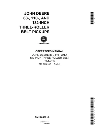 John Deere 88- 110- and 132-Inch Three-Roller Belt Pickups Operator’s Manual Instant Download (Publication No.OMH86809)