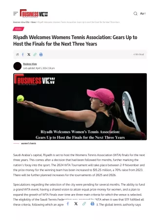 Riyadh Welcomes Womens Tennis Association Gears Up to Host the Finals for the Next Three Years