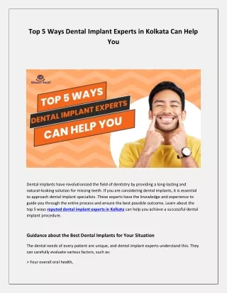 Top 5 Ways Kolkata's Dental Implant Specialists Can Assist You