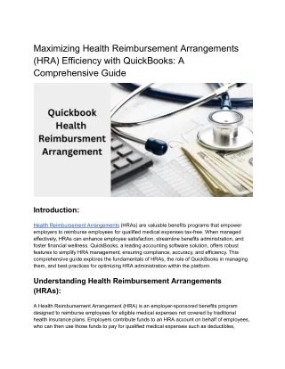 Quickbook HealthA Quick guide of health reimbursement arrangement in quickbooks.