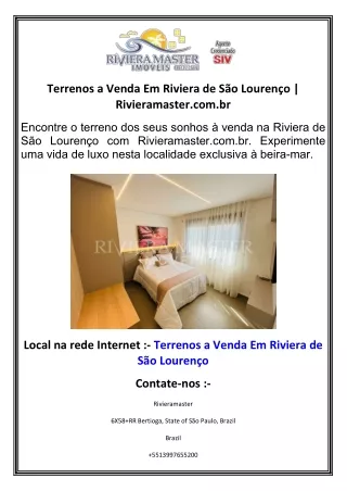 Terrenos a Venda Em Riviera de São Lourenço  Rivieramaster.com.br