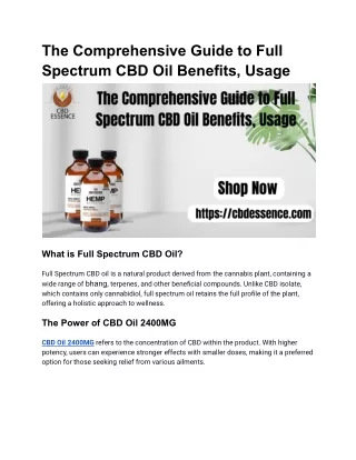 The Comprehensive Guide to Full Spectrum CBD Oil Benefits, Usage