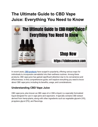 The Ultimate Guide to CBD Vape Juice- Everything You Need to Know