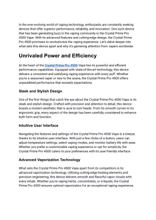 Exploring the Power and Performance of the Crystal Prime Pro 4500 Vape