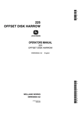 John Deere 225 Offset Disk Harrow Operator’s Manual Instant Download (Publication No.OMW28564)