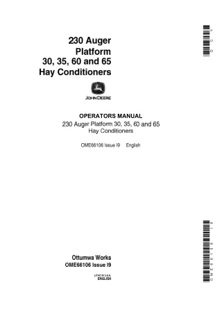 John Deere 230 Auger Platform 30 35 60 and 65 Hay Conditioners Operator’s Manual Instant Download (Publication No.OME661