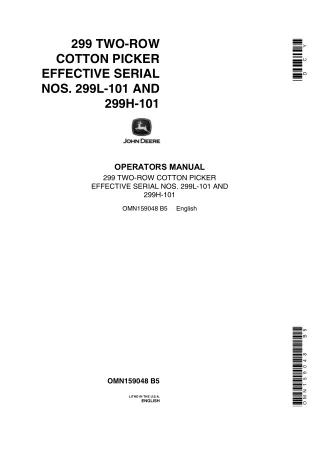 John Deere 299 Two-Row Cotton Picker Operator’s Manual Instant Download (Pin. 299L-101 and 299H-101) (Publication No. OM