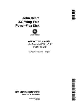 John Deere 330 Wing-Fold Power-Flex Disk Operator’s Manual Instant Download (Publication No.OMA33157)