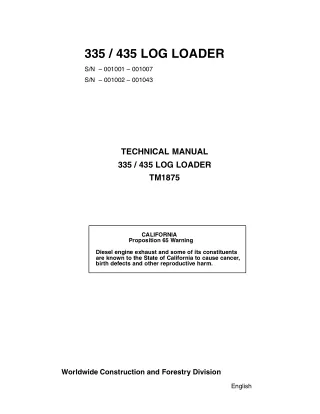 John Deere 335 435 Log Loader Service Repair Manual Instant Download (tm1875)